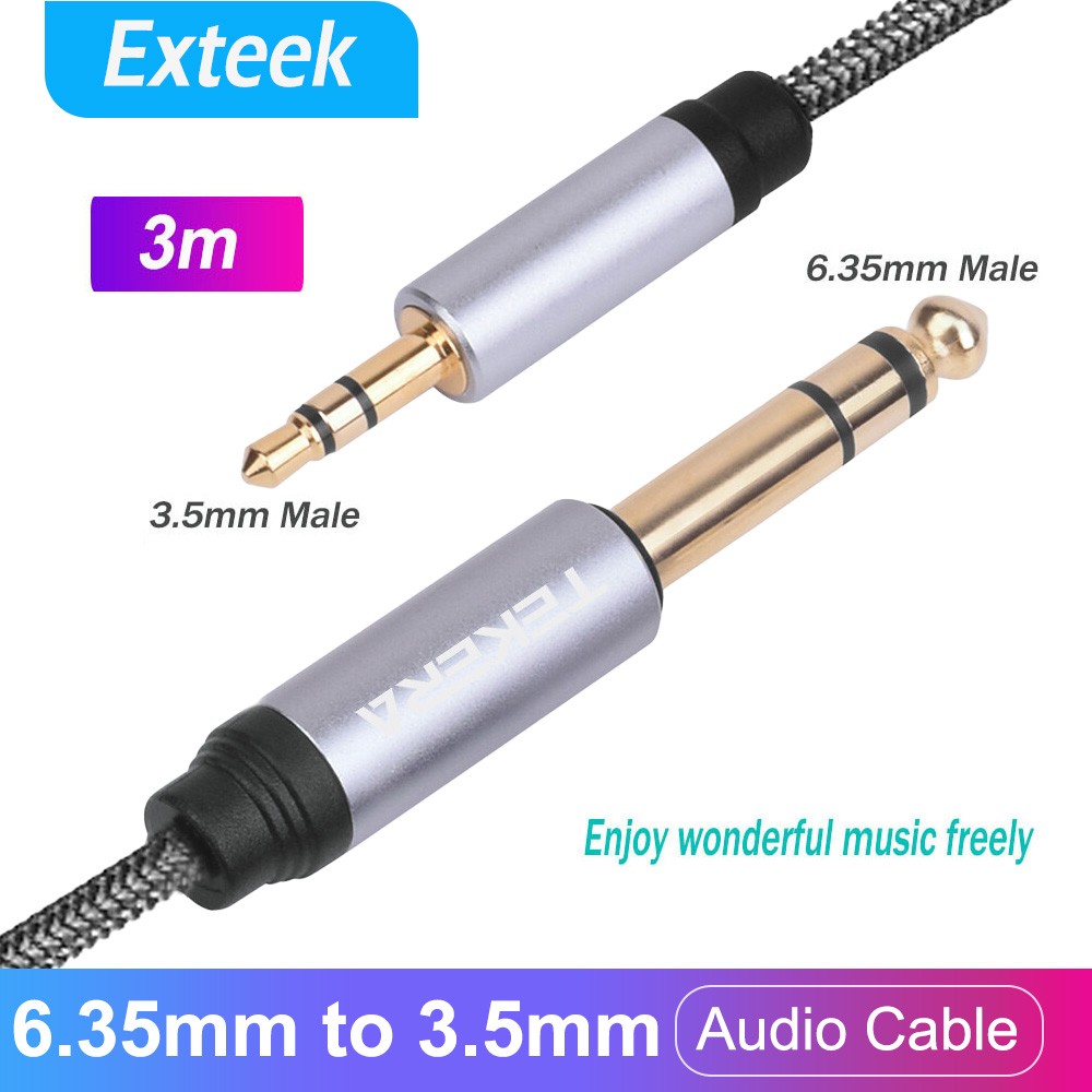 3.5mm Male to 6.35mm 1/4 inch TRS Stereo Audio Cable 3m Gold Plated OFC Black