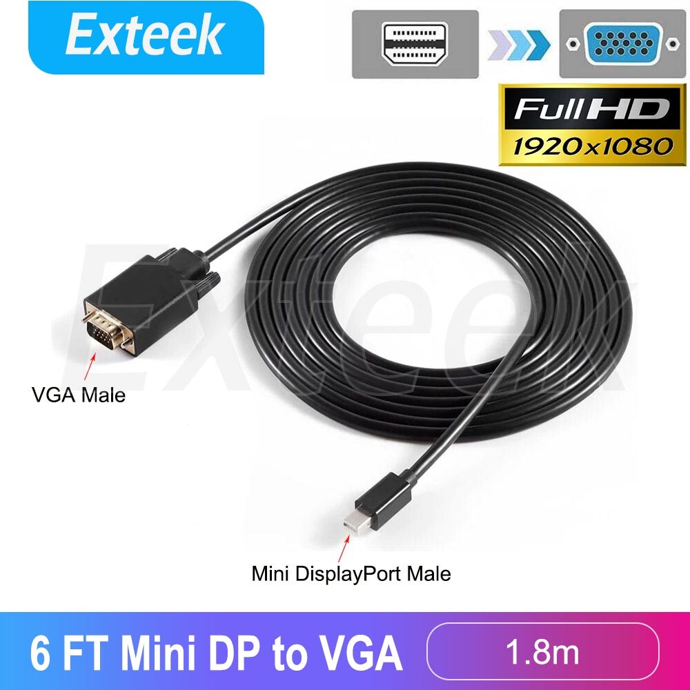 Mini DisplayPort VGA Male Cable Adapter 1.8M Macbook Air Thunderbolt 6Ft Black
