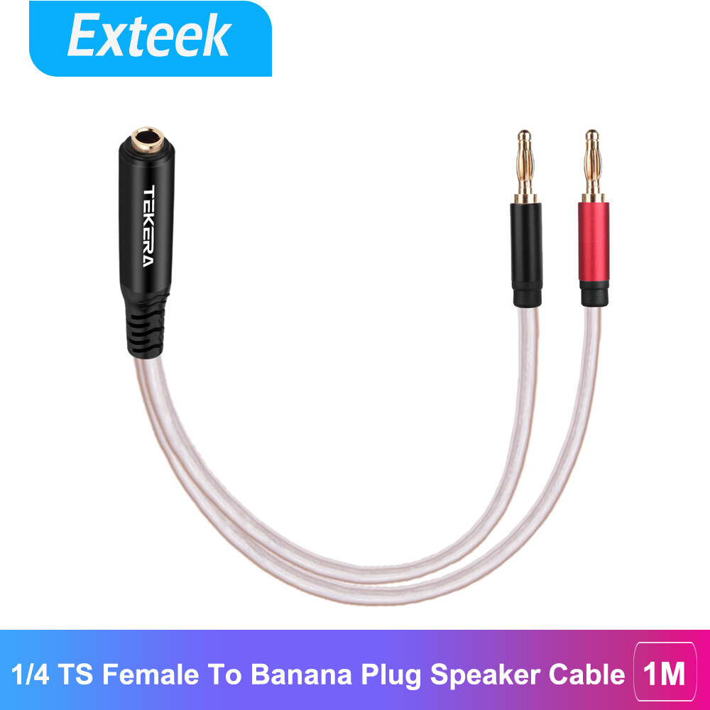 TEREAK 1/4 6.35mm TS Female To Dual Banana Male Plug Speaker Cable Audio 0.35m