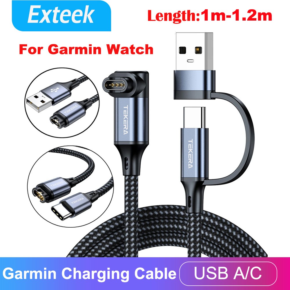 TEKERA USB A/C Type Magnetic Charging Cable Garmin Fenix 8 7 Vivoactive 4 5 1.2m