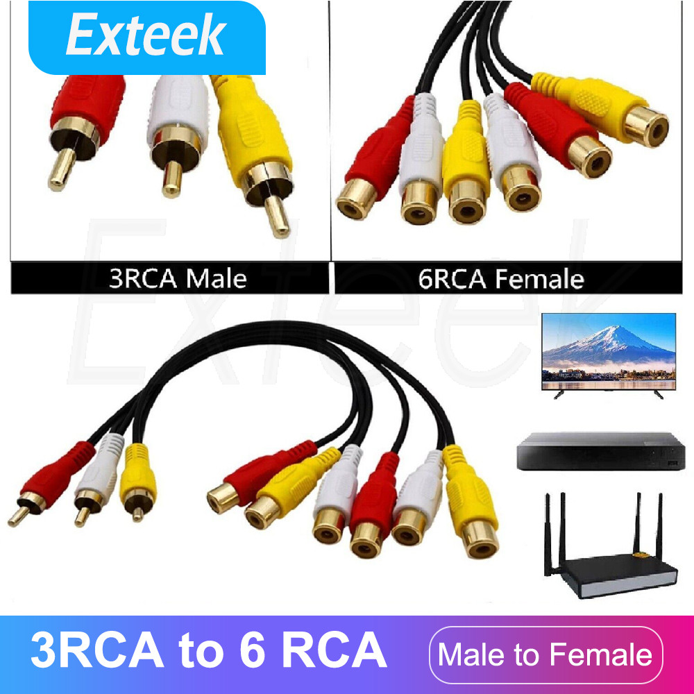 3RCA Male to 6 RCA Female AV Audio Video Splitter Cable 25cm TV DVD Universal