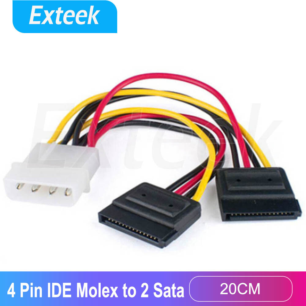 Powered 4 Pin IDE Molex Splitter Adapter to 2 SATA Hard Drive Power Cable 20cm