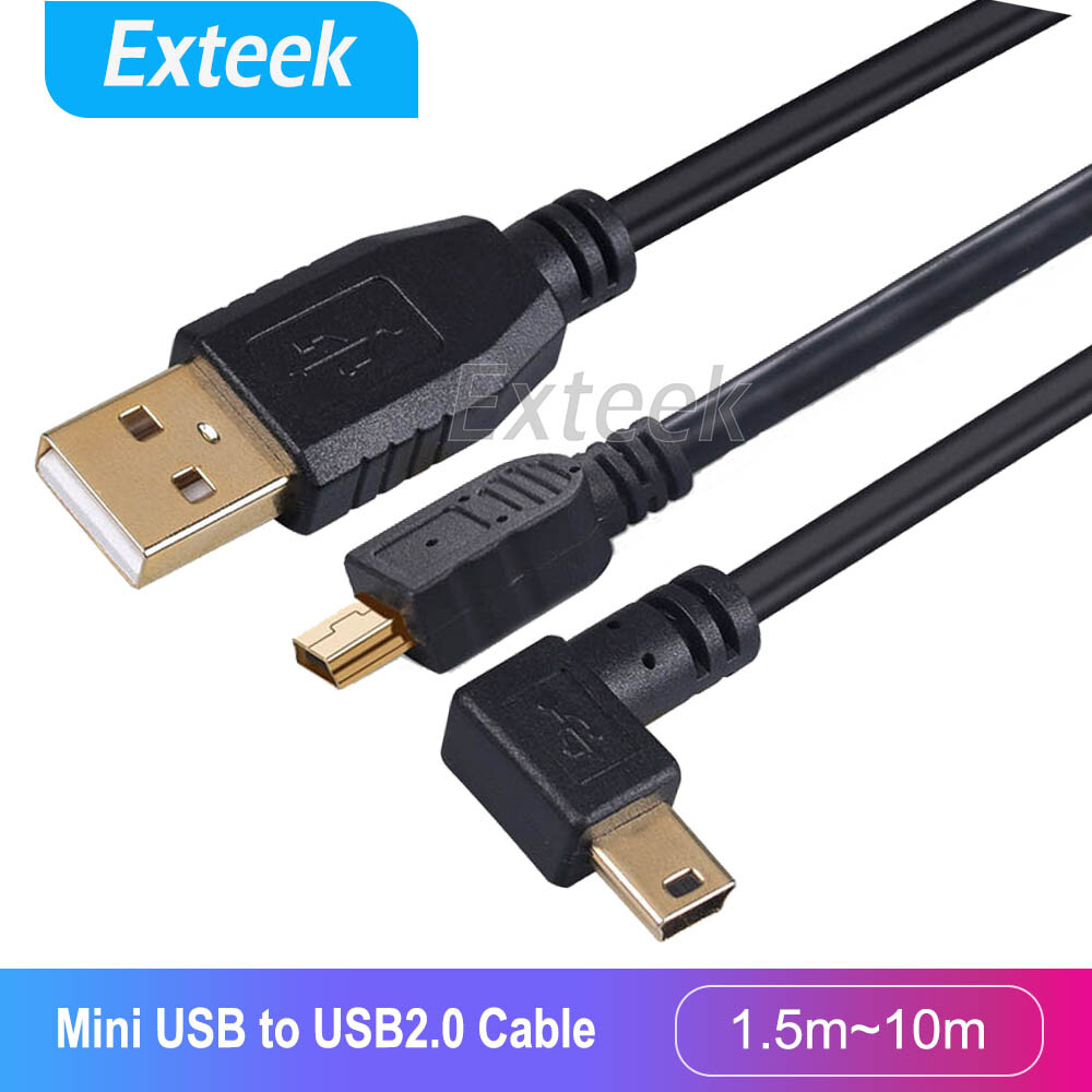 USB 2.0 to Mini-USB Mini-B 5Pin 90 Angle Data Charging Cable Black Nylon 1.5M