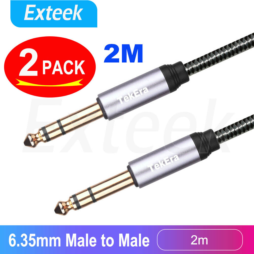 TekEra 2 Pack 2m 1/4 6.35mm TRS Stereo Patch Cable Male to Male Gold Plated