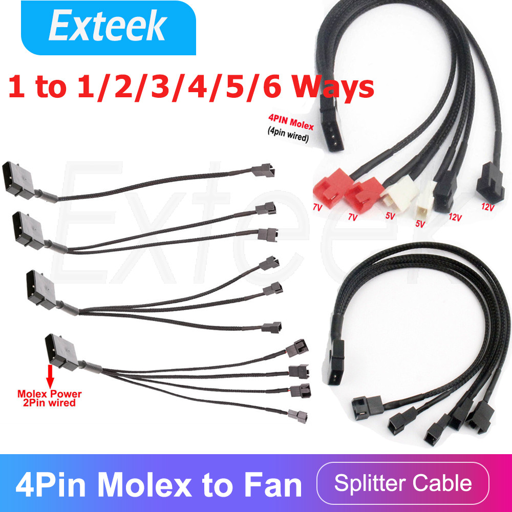 Molex 4 Pin to 3/4 Pin Female PC Case Cooling Fan Socket Splitter Cable 30cm
