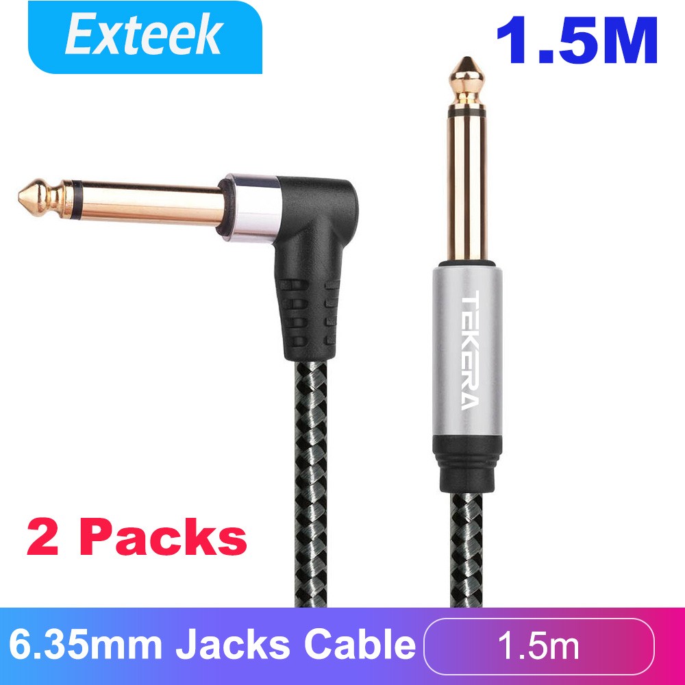 6.35mm Mono Male Instrument Cable 1.5M Guitar Amp Mixer Black Gold Plated OFC