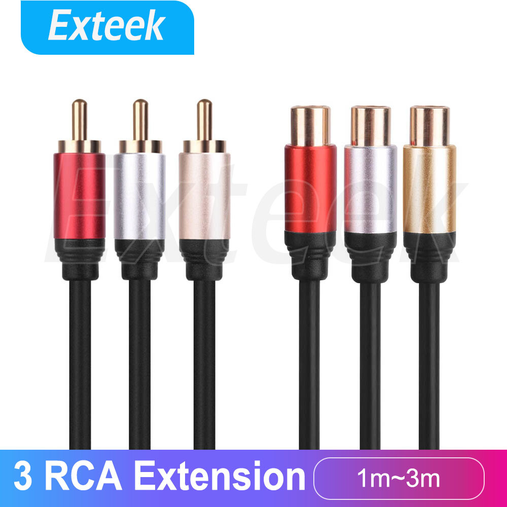 3RCA Male to Female AV Composite Extension Cable DVD Gold Plated 1m/1.8m/3m