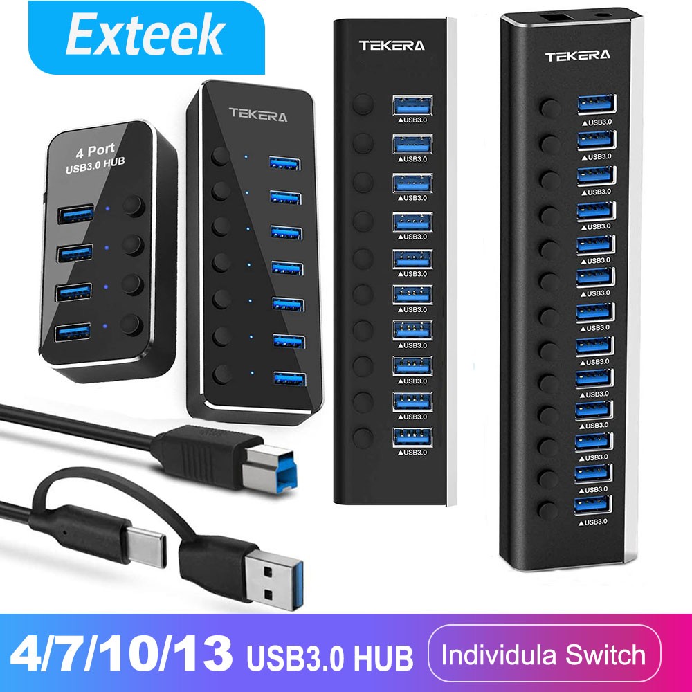TEKERA USB-C Hub 4xUSB3.0 Port Powered 60cm 5V Adapter Thunderbolt 3
