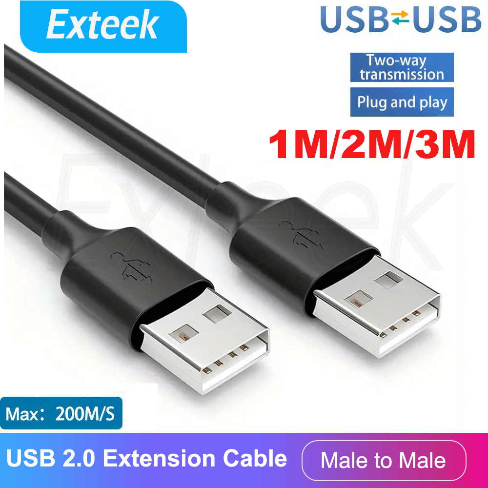 TEKERA USB 2.0 High Speed Data Extension Cable Male to Male 1M Black 480 Mbps