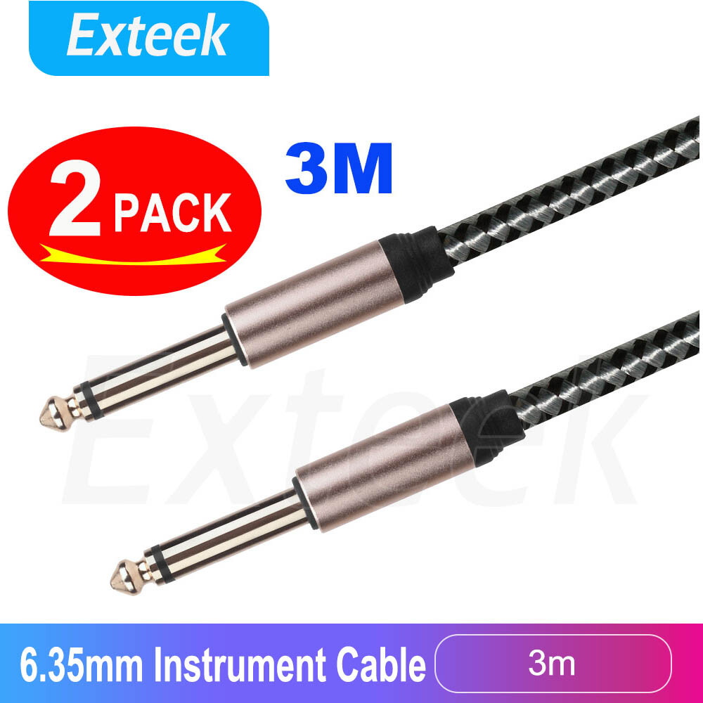 2 Pack 6.35mm Mono Male to Male Guitar Instrument Cable 3m Black Gold Plated
