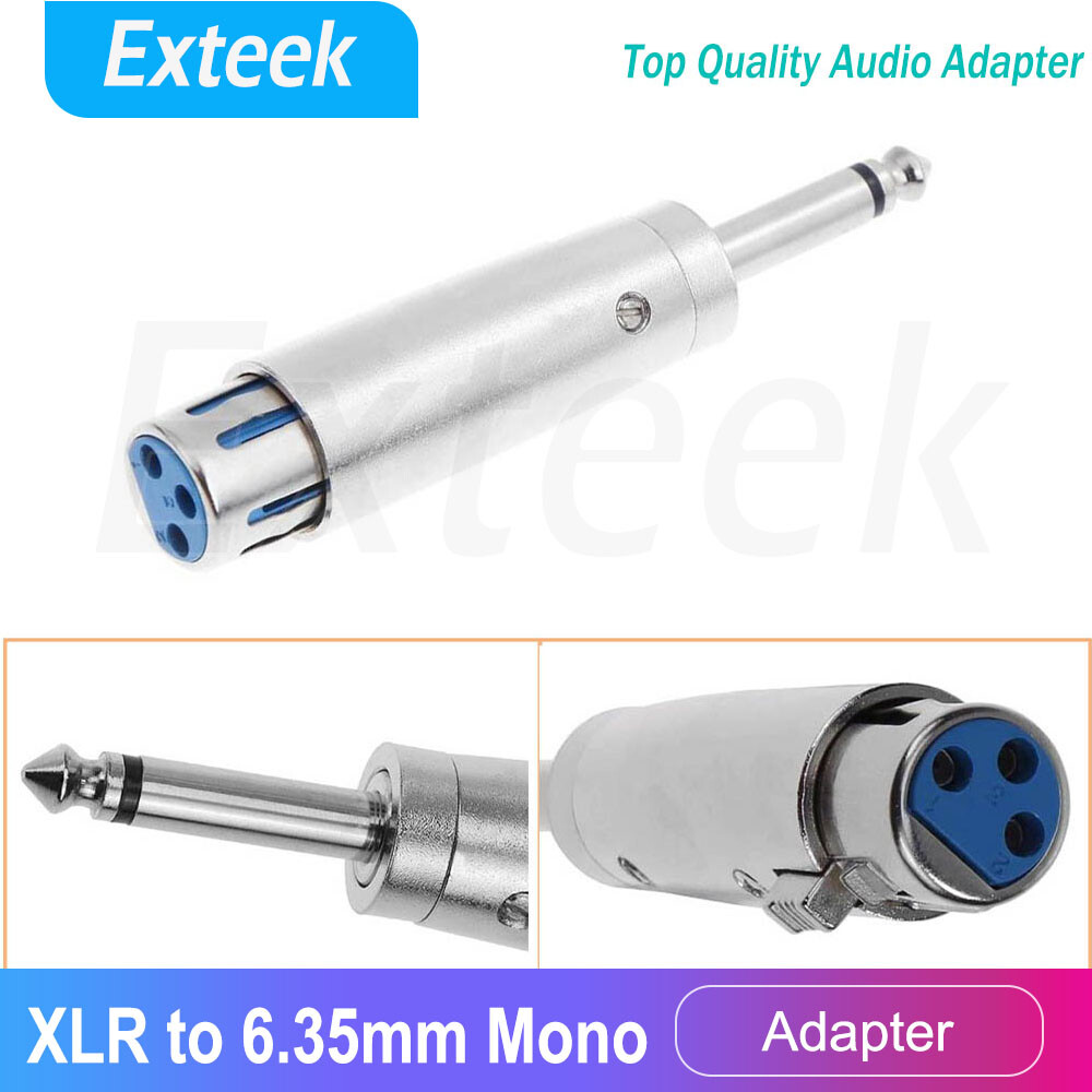 XLR Female 3-Pin To 6.35mm 1/4 TS Male Mono Microphone Audio Adapter Silver