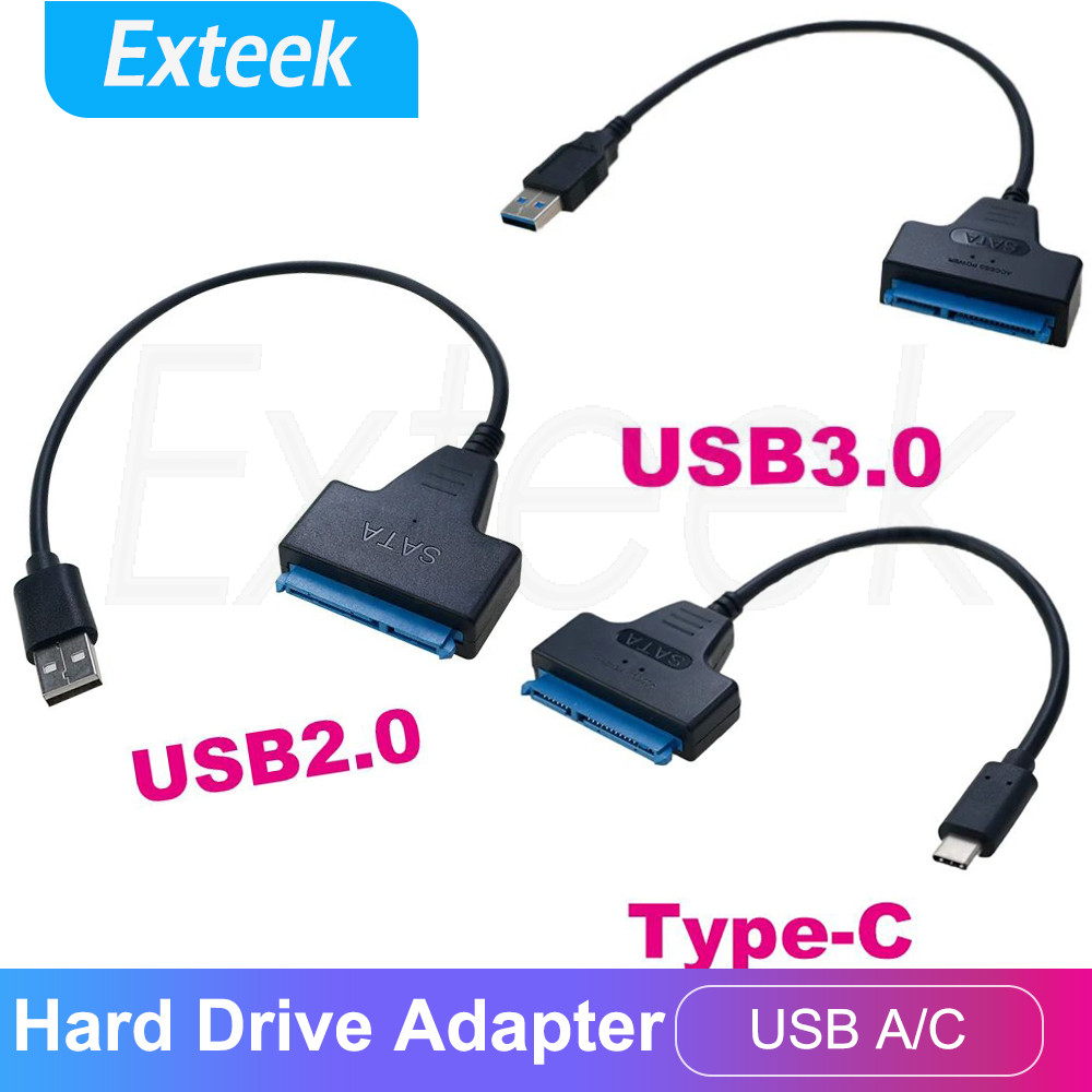 2.5-Inch SSD/HDD Hard Drive Adapter 22-Pin SATA to USB-A 2.0/3.0/Type-C Black