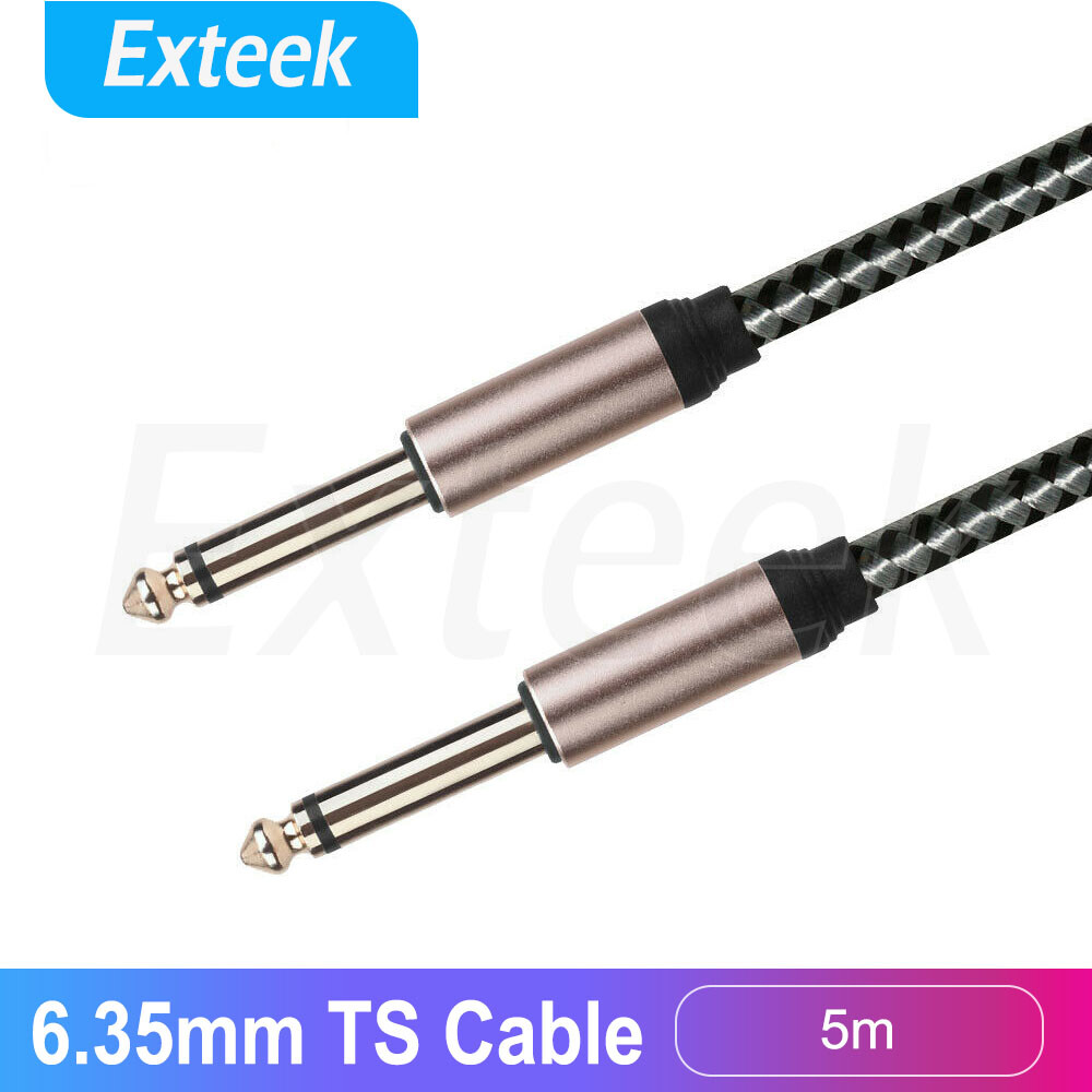 5m Electric Guitar Instrument Cable 6.35mm 1/4 TS Male to Male Amp Mixer OFC