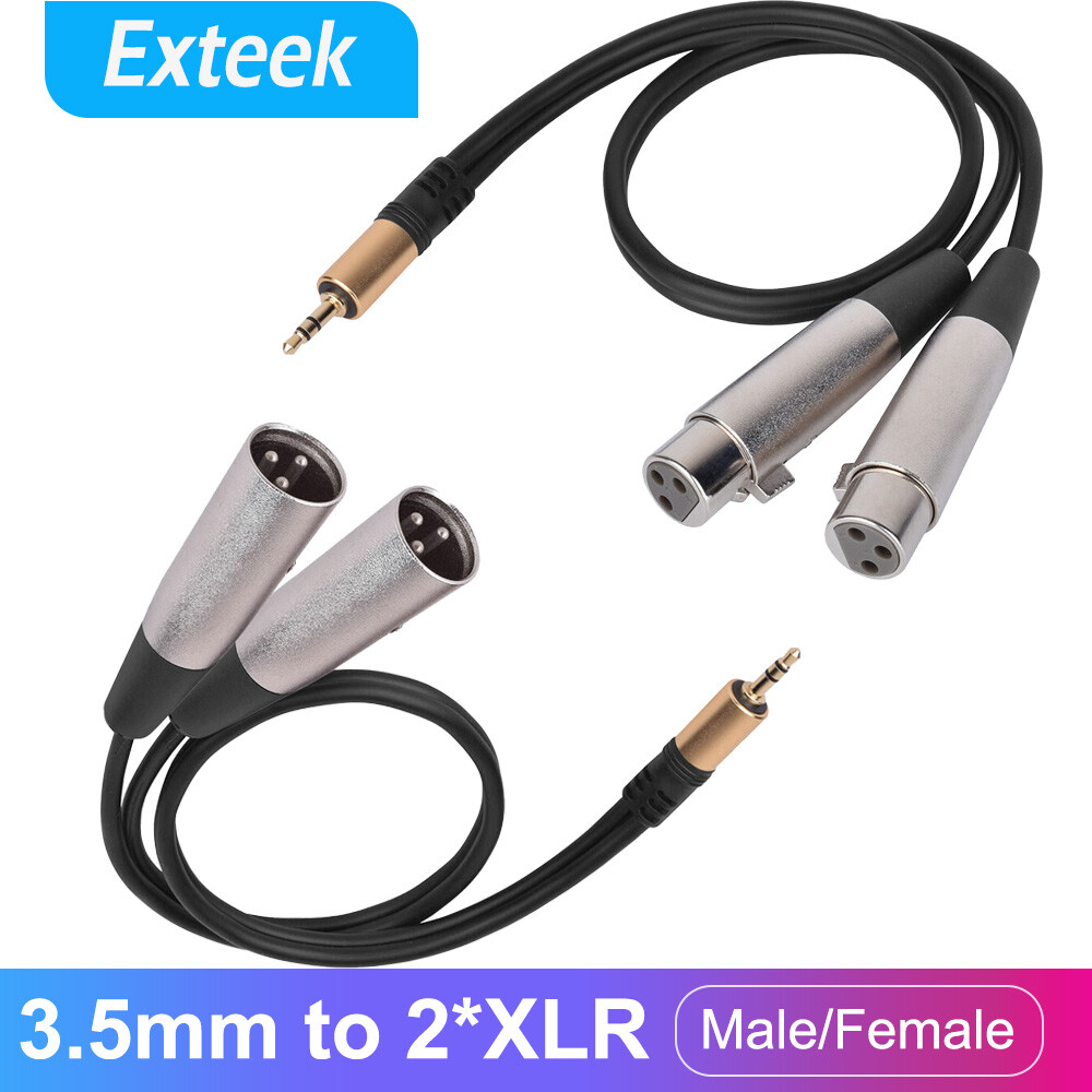 3.5mm TRS to Dual XLR 3Pin Male Splitter Cable Mixer Audio Black 0.3m OFC