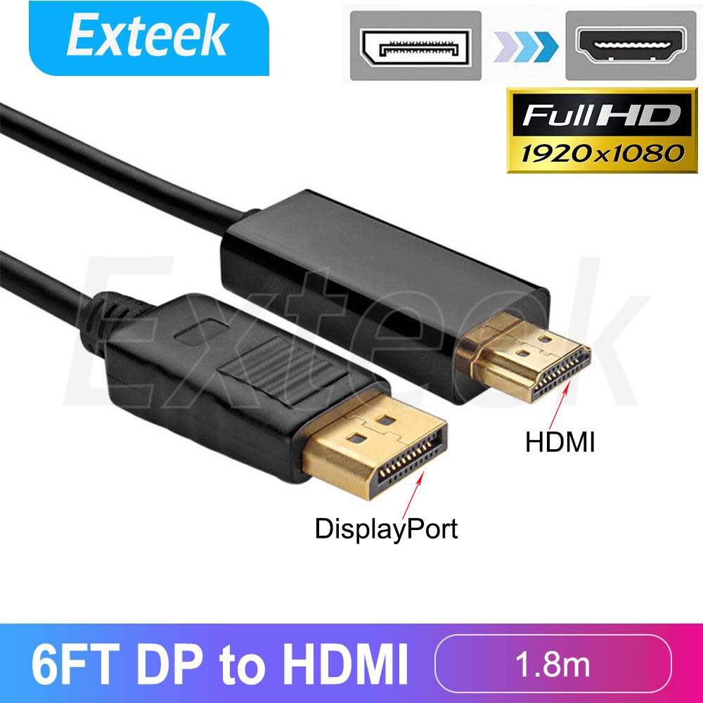 DisplayPort to HDMI Cable 1.8M Male to Male Full HD 1080p High Speed Black Gold