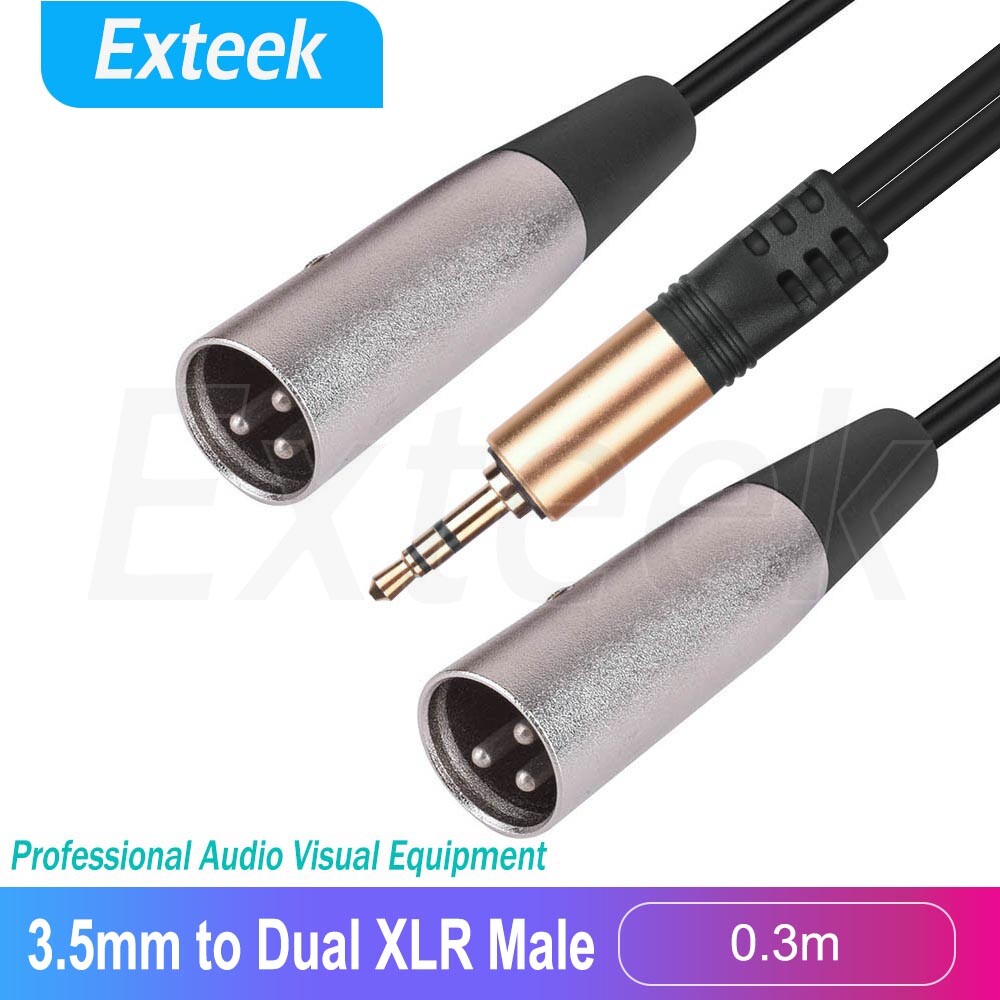3.5mm Stereo Jack to Dual XLR Male Cable 30cm PC Laptop Mixer PA Speaker Camera