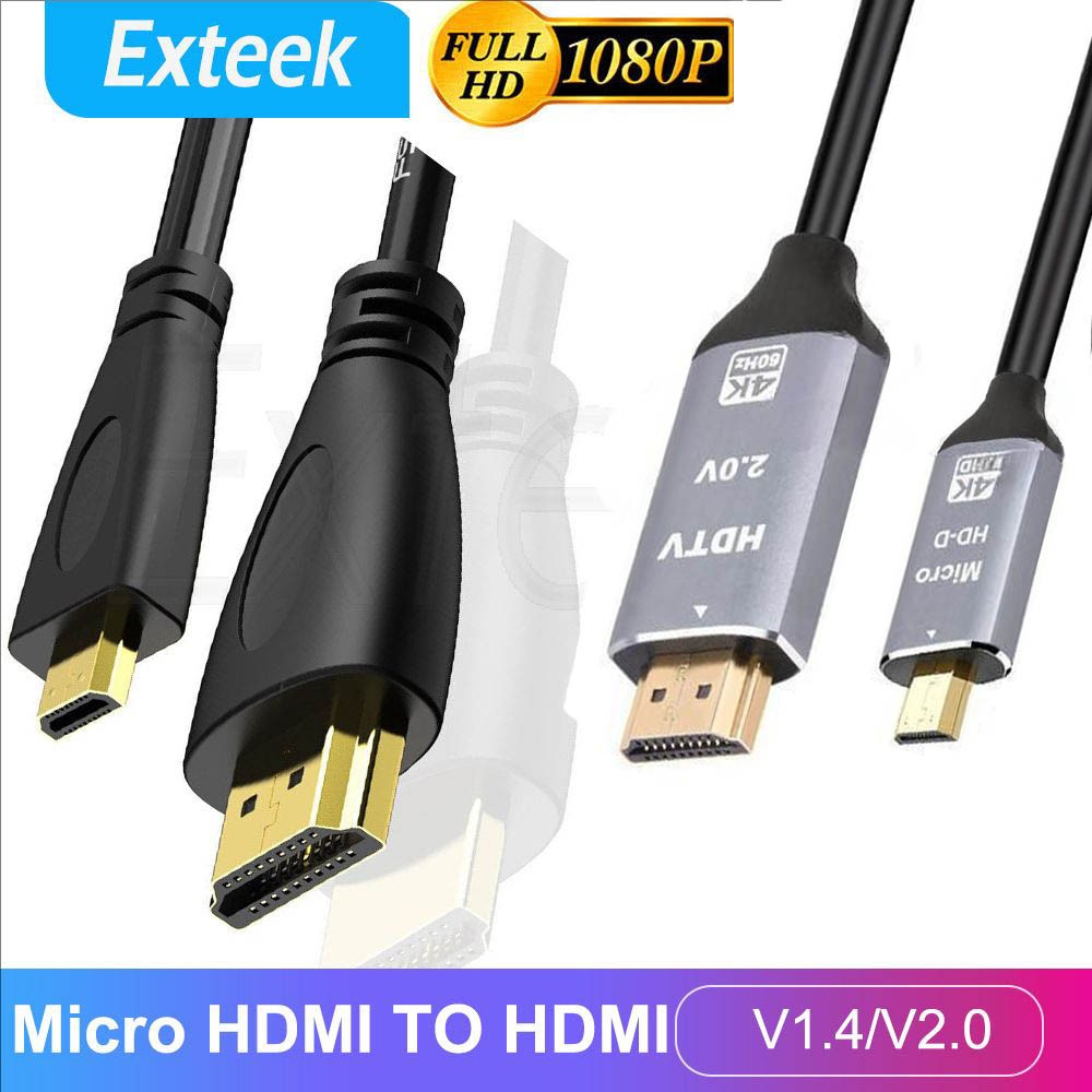 Micro HDMI to HDMI Standard Male Cable V2.0 4K 60Hz 1080P Gold Plated Black 1m