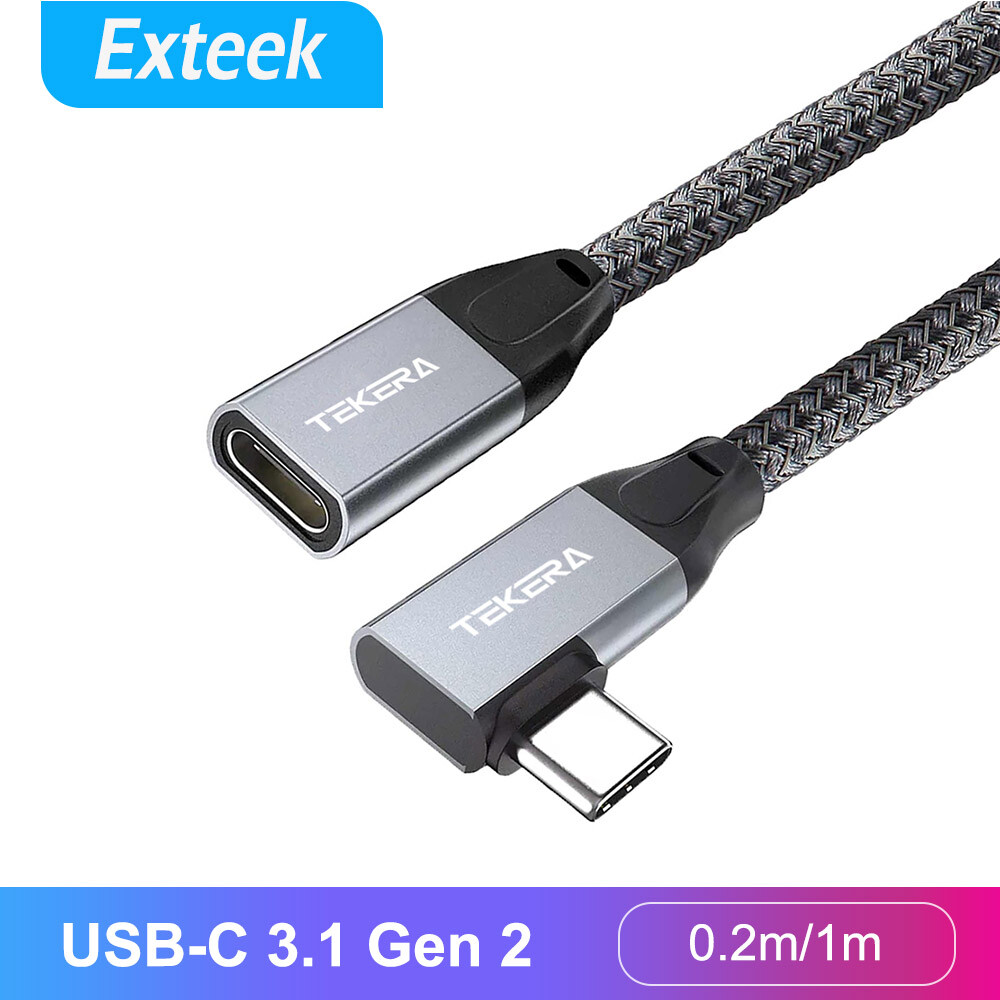 TEKERA USB-C 3.1 Gen 2 Right Angle Male Female Extension Cable 100W 10Gbps 20 cm