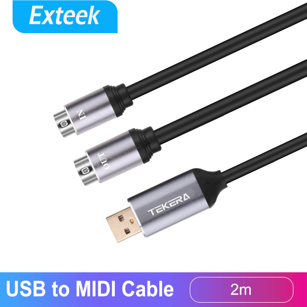 TEKERA USB MIDI Interface Cable Converter 5-Pin to USB-A PC Keyboard 2m Black