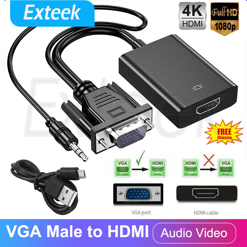 VGA Male to HDMI Female Converter 1080P Audio Video Adapter Black 25cm USB Cable