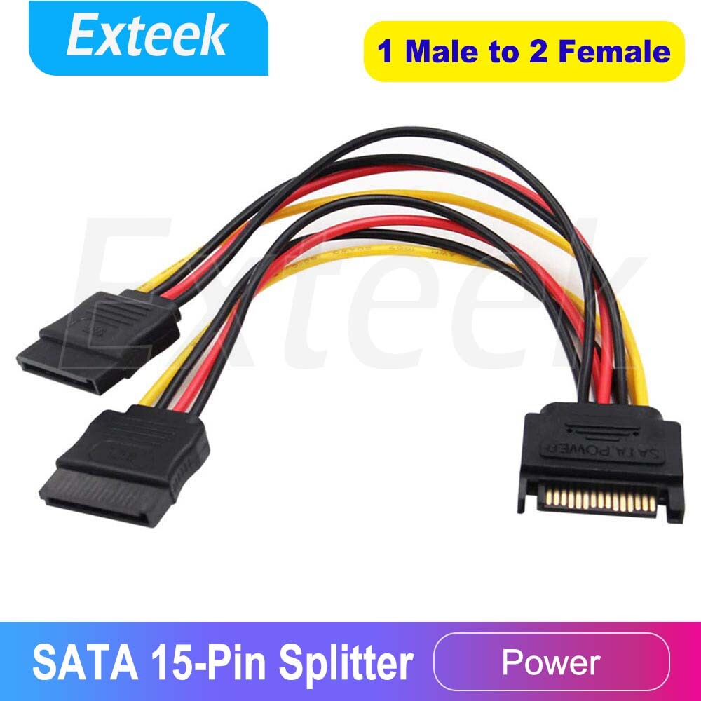 SATA 15pin Hard Disk Power Splitter Cable Male to 2 Female 1 to 2 Black 15cm