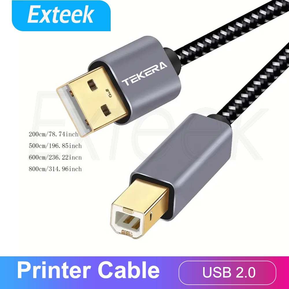 TEKERA USB 2.0 Printer Cable Braided Aluminum Shell Scanner Cord 1.5m Silver