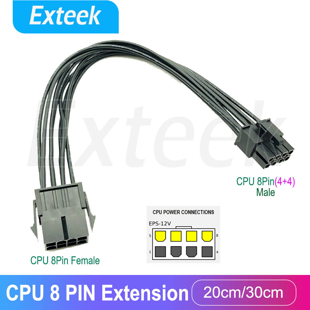 CPU 8Pin Male to Female Motherboard Power Supply Cable Extension 20cm Black 12V