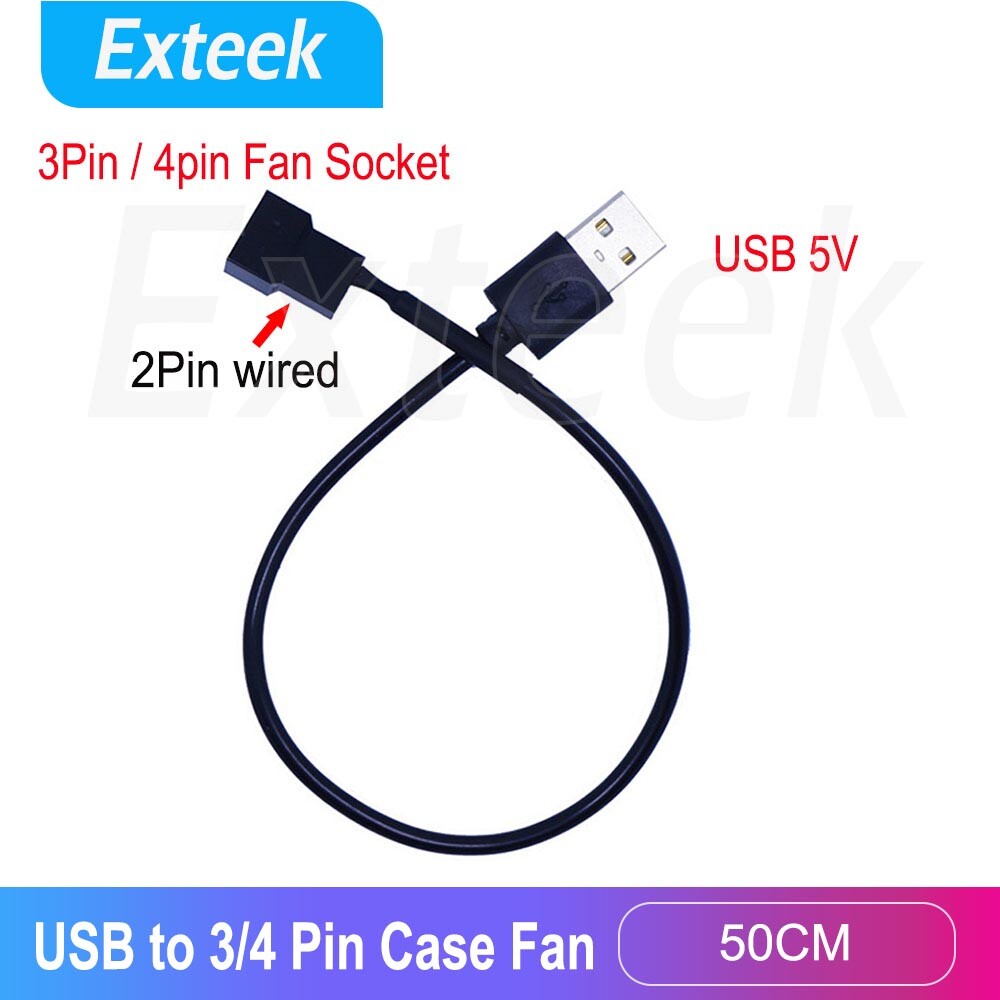 USB 5V Power to 3Pin/4Pin Case Cooling Fan Converter Cable 50cm Black Universal