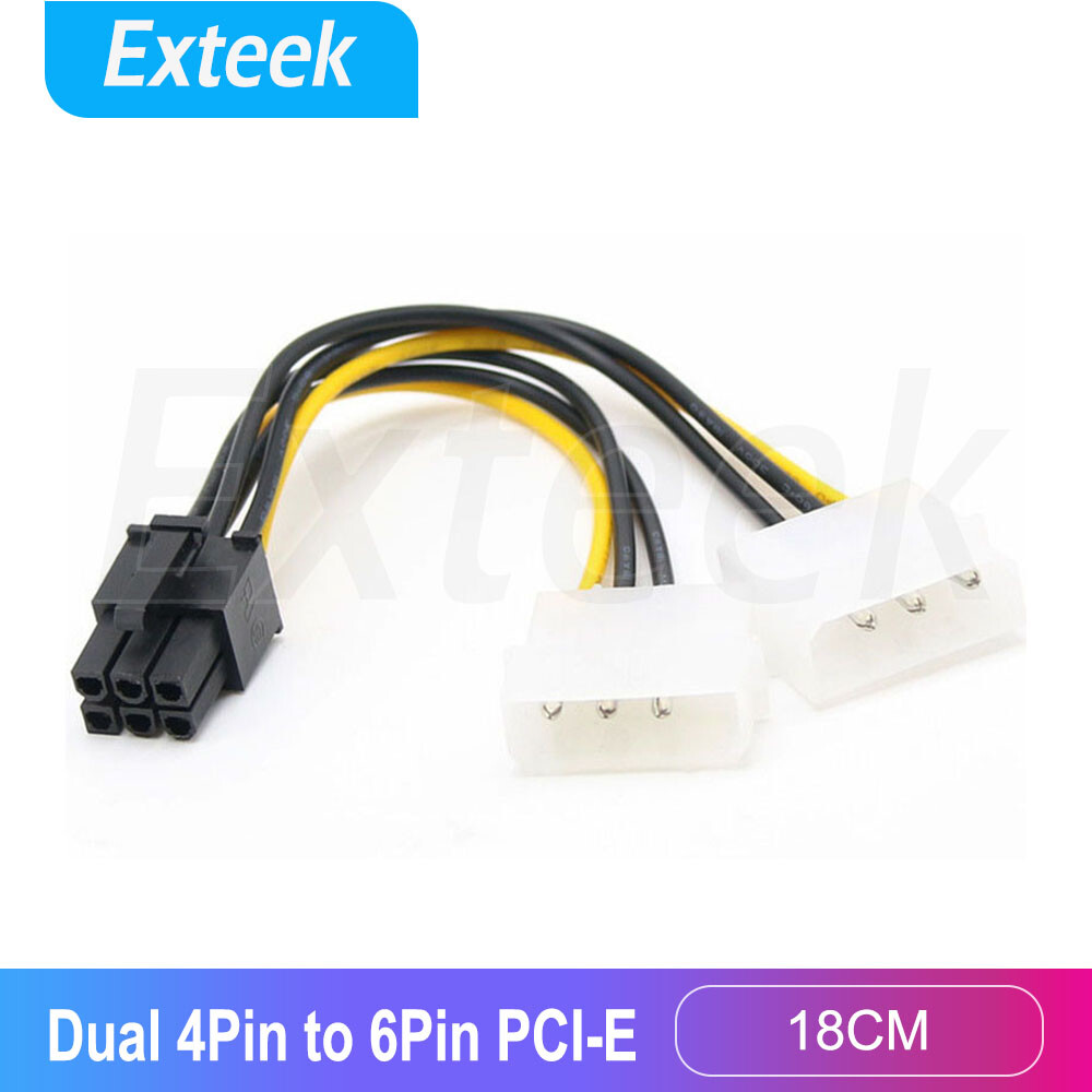 Dual 4 Pin Molex IDE to 6 Pin PCI-E Graphic Card Power Connector Cable 18CM