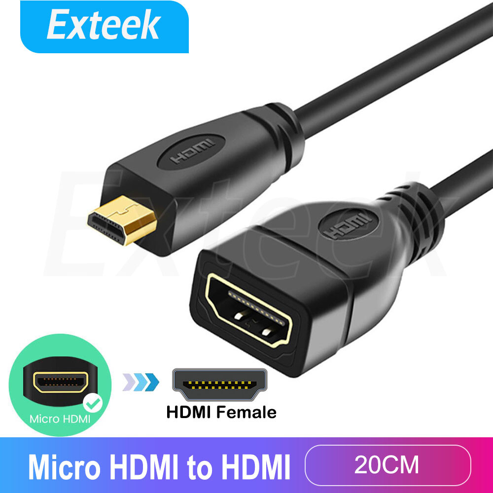 Micro HDMI Type-D Male to HDMI Female Adapter Cable 1080P HD HDTV 20 cm Black