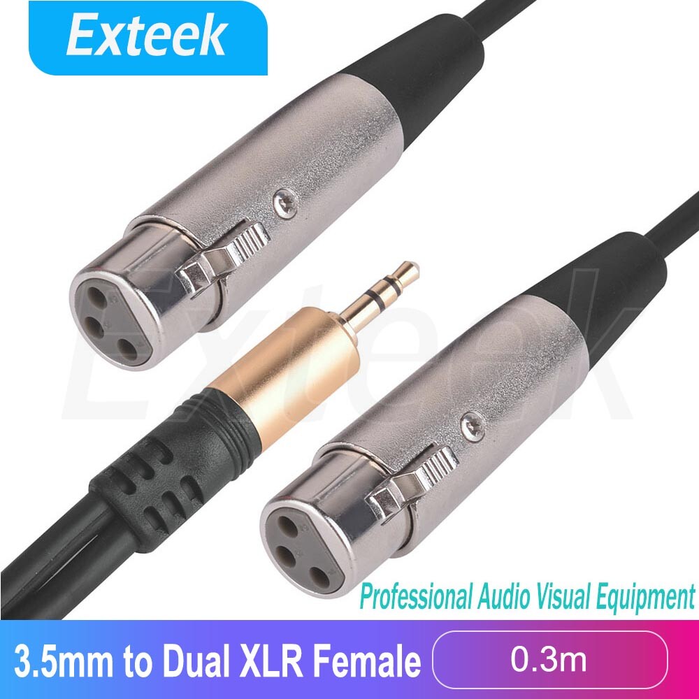 3.5mm Stereo TRS Male to Dual XLR 3Pin Female Splitter Audio Cable 0.3 m Black