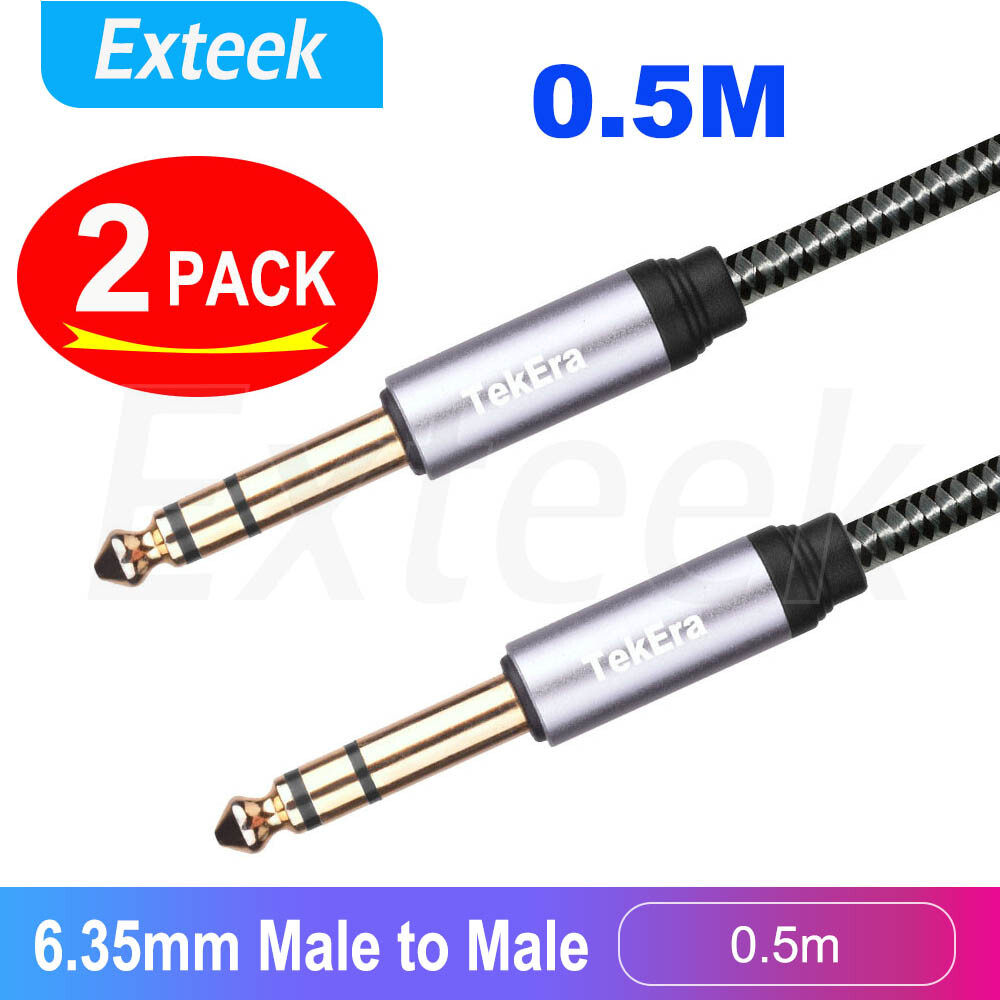 TekEra 2 Pack 0.5m 6.35mm TRS Stereo Patch Cable Gold Plated Low Noise Shielded