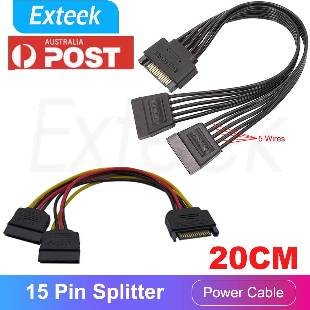 SATA 15 Pin Male to 2 Female Splitter Power Cable 20cm for Hard Drive SSD
