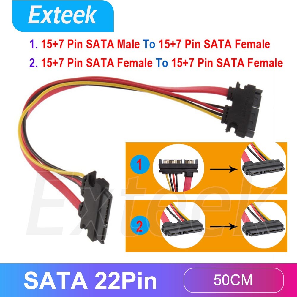 SATA 22Pin 7P 15P Data Power Extension Cable Male to Female 30/50CM Universal