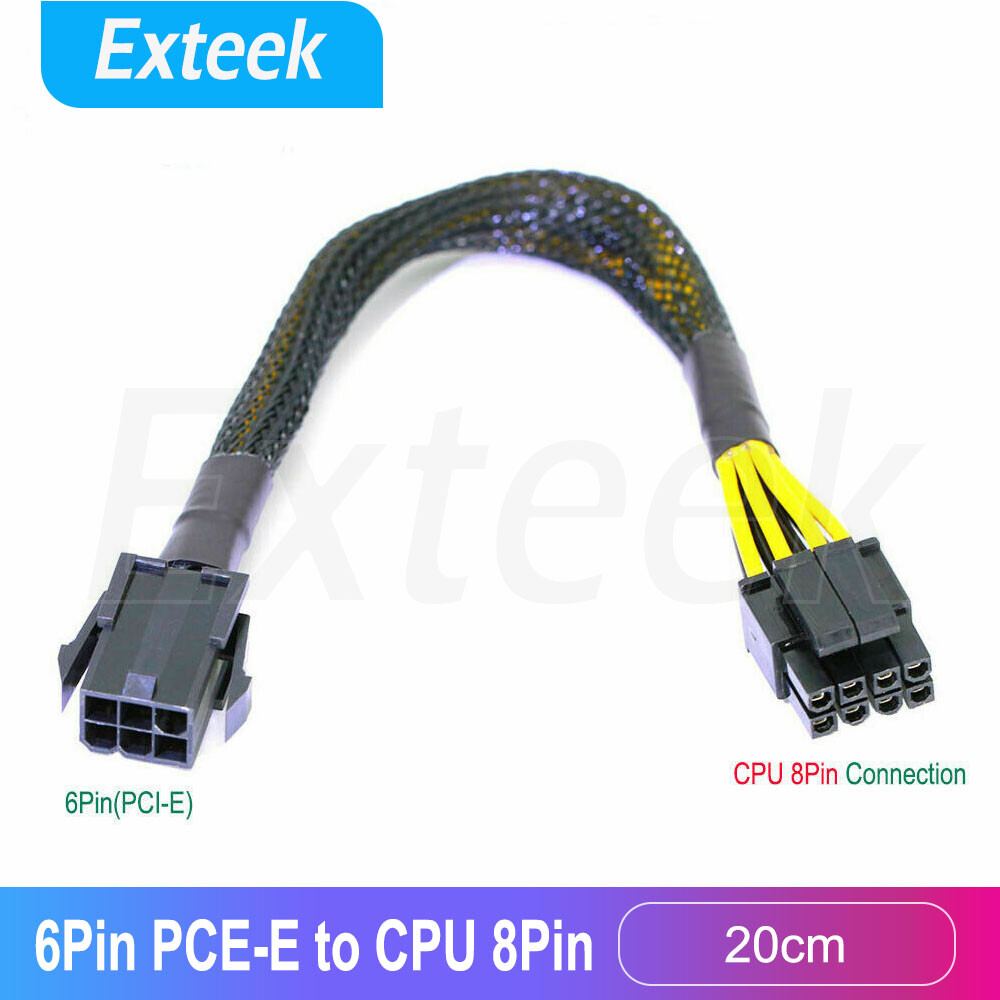 PCIe 6Pin Female to CPU 8Pin Male Power Cable sleeved Black Yellow Universal