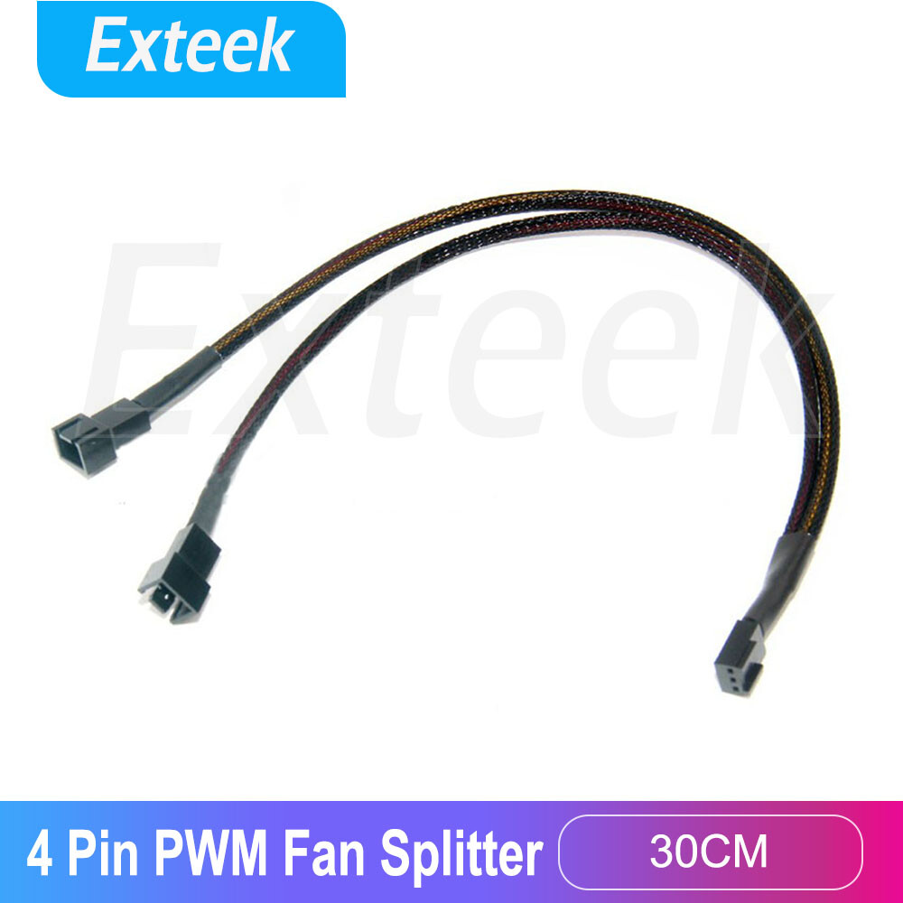 4-Pin PWM Fan Y-Cables 1 Female To 2 Way Male Splitter Sleeved Black Cable
