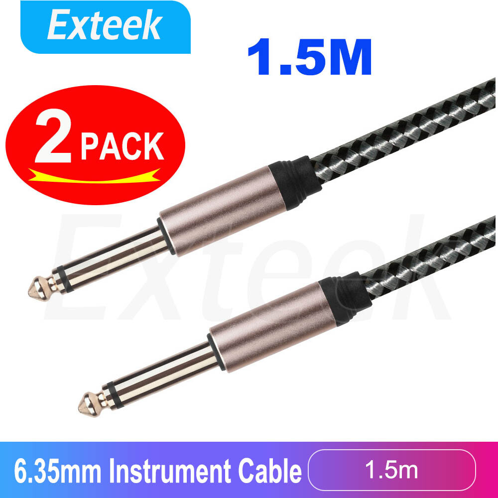 2 Pack Guitar Instrument Cable 6.35mm Mono Male to Male 1.5m Black for Amp Mixer