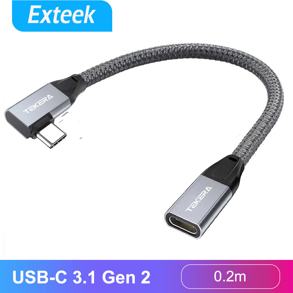 TEKERA USB-C 3.1 Gen 2 90 Angle Extension Cable Male to Female 0.2m Grey