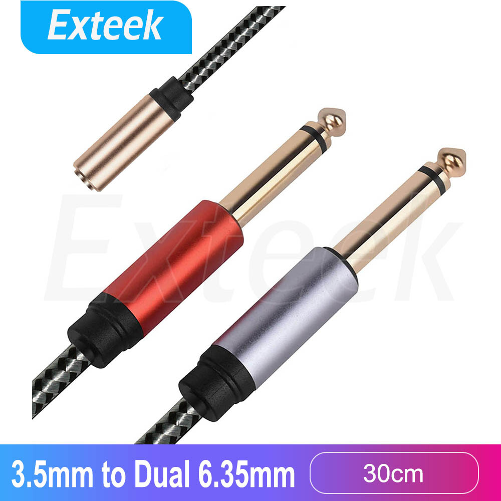 TEKERA 3.5mm TRS to Dual 1/4 6.35mm TS Stereo Splitter Cable 30cm Braided Male