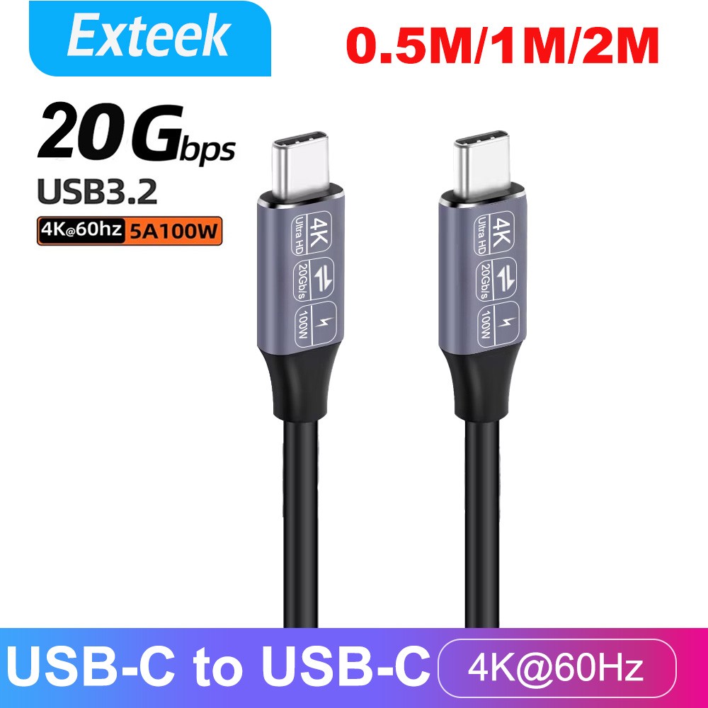TEKERA USB-C to USB-C Cable 100W Power Delivery 3.1 Gen 2 10Gbps 4K Black 0.5m