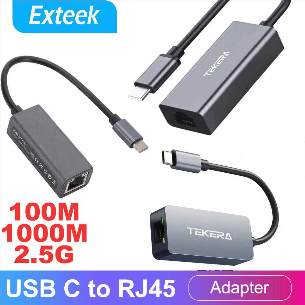 TEKERA USB-C to RJ45 Ethernet Adapter 100M Plug Play 10cm Black/Blue Portable