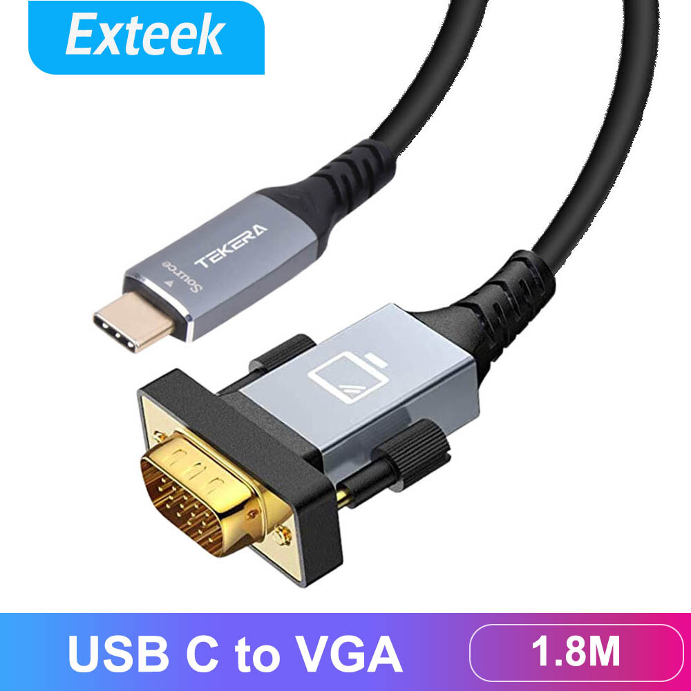 TEKERA USB-C Thunderbolt 3 VGA Adapter Cable Male 1.8M Gold Plated Black 1080p