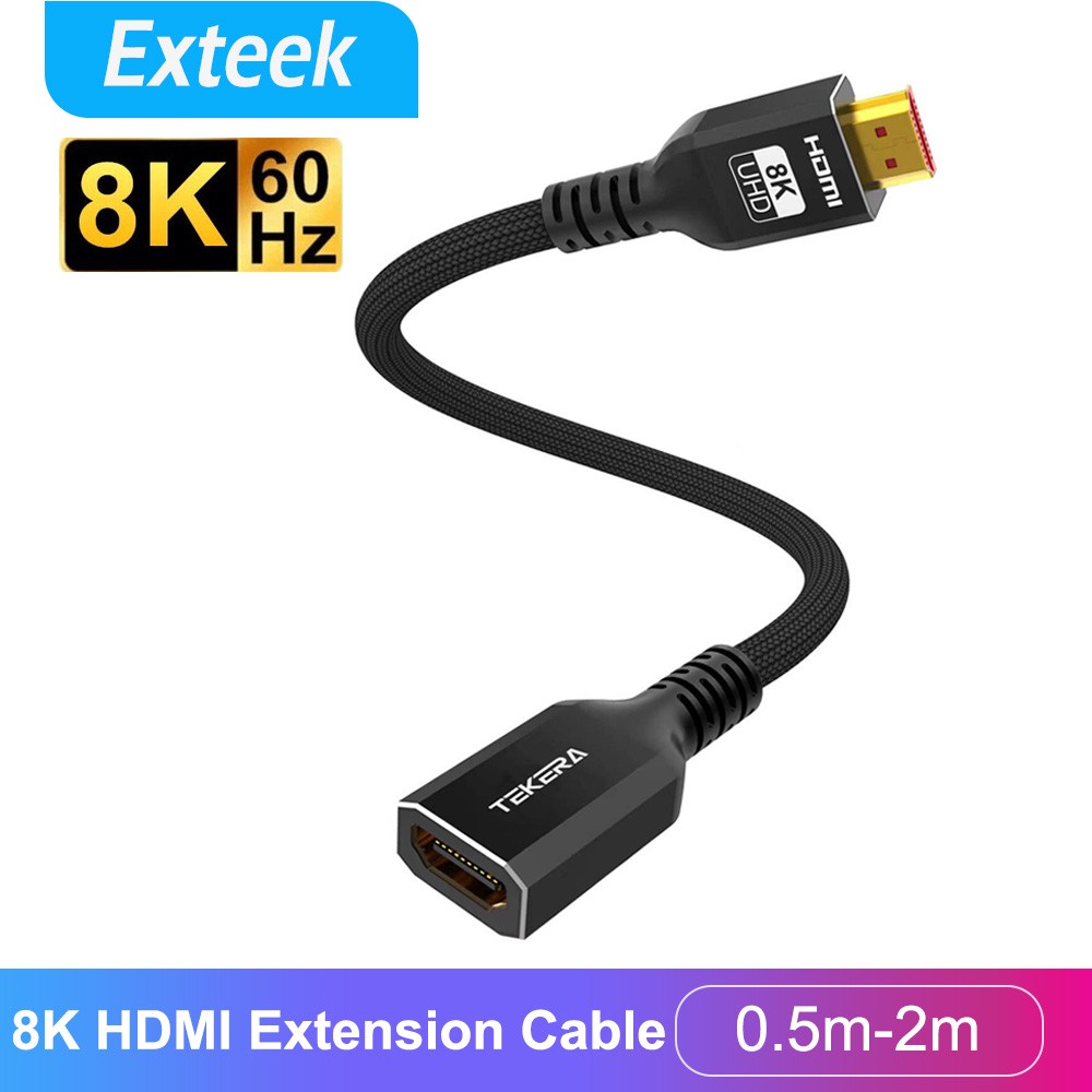 TEKERA HDMI V2.1 Male to Female Extension Braided Cable 8K 60Hz 48Gbps HDR 50 cm