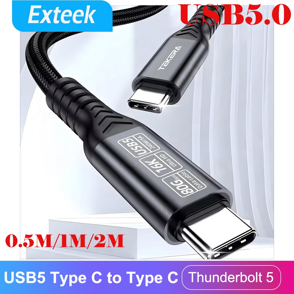 TEKERA Thunderbolt 5 Cable 80Gbp 240W 16K/60Hz Charging USB5 0.5M/1M Portable