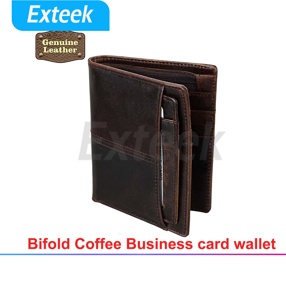 Genuine Leather Bifold Business Credit Wallet Coffee Brown Purse 12cm 9.5cm 2cm