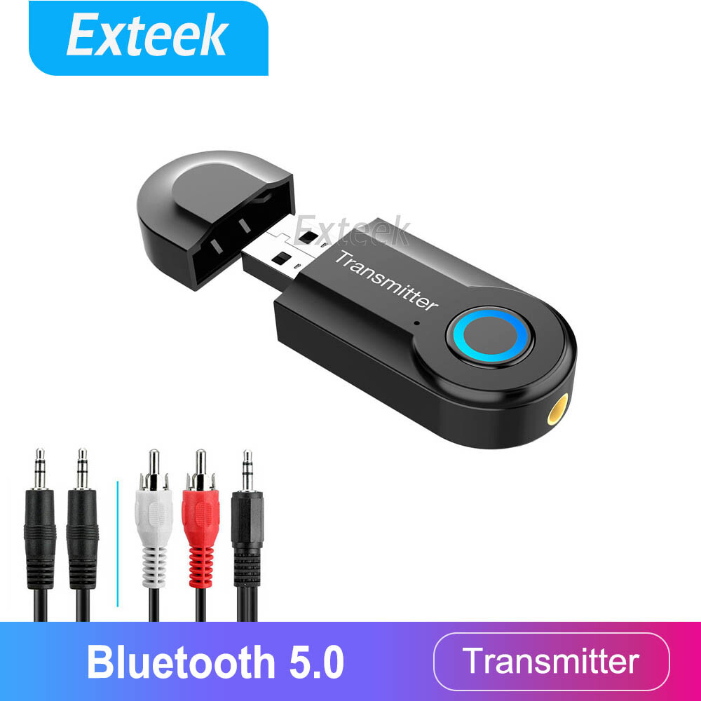 Bluetooth 5.0 Transmitter Audio Adapter 3.5mm Jack USB TV PC Speaker Mini Black