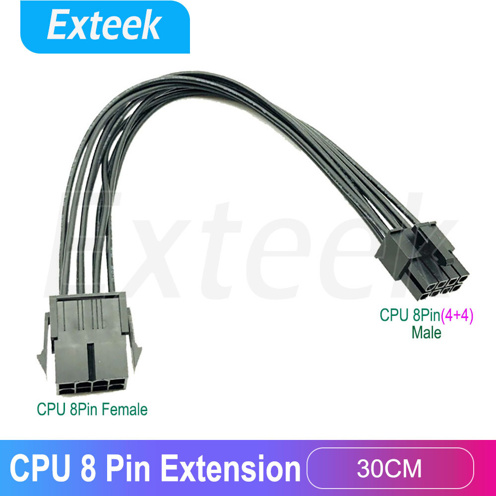 8 Pin ATX 12V CPU EPS Power Extension Cable Male to Female 30cm Black 18AWG