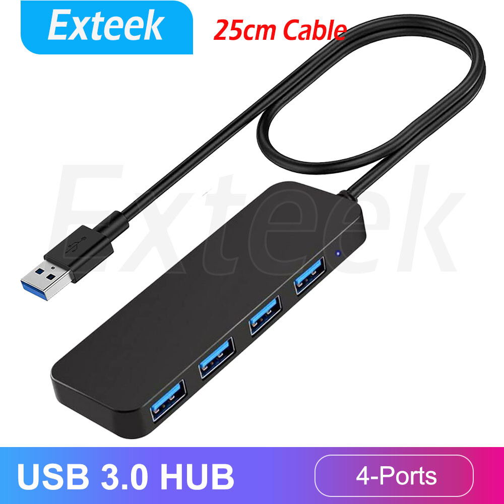 USB3.0 4 Port Hub High Speed Slim Black 25 cm Windows Mac Universal Portable