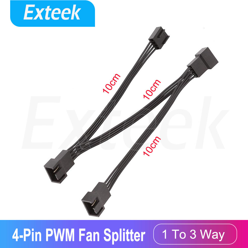 4-Pin PWM Fan Cable 1 To 3 Way Splitter Sleeved Black 10cm Extension Connector