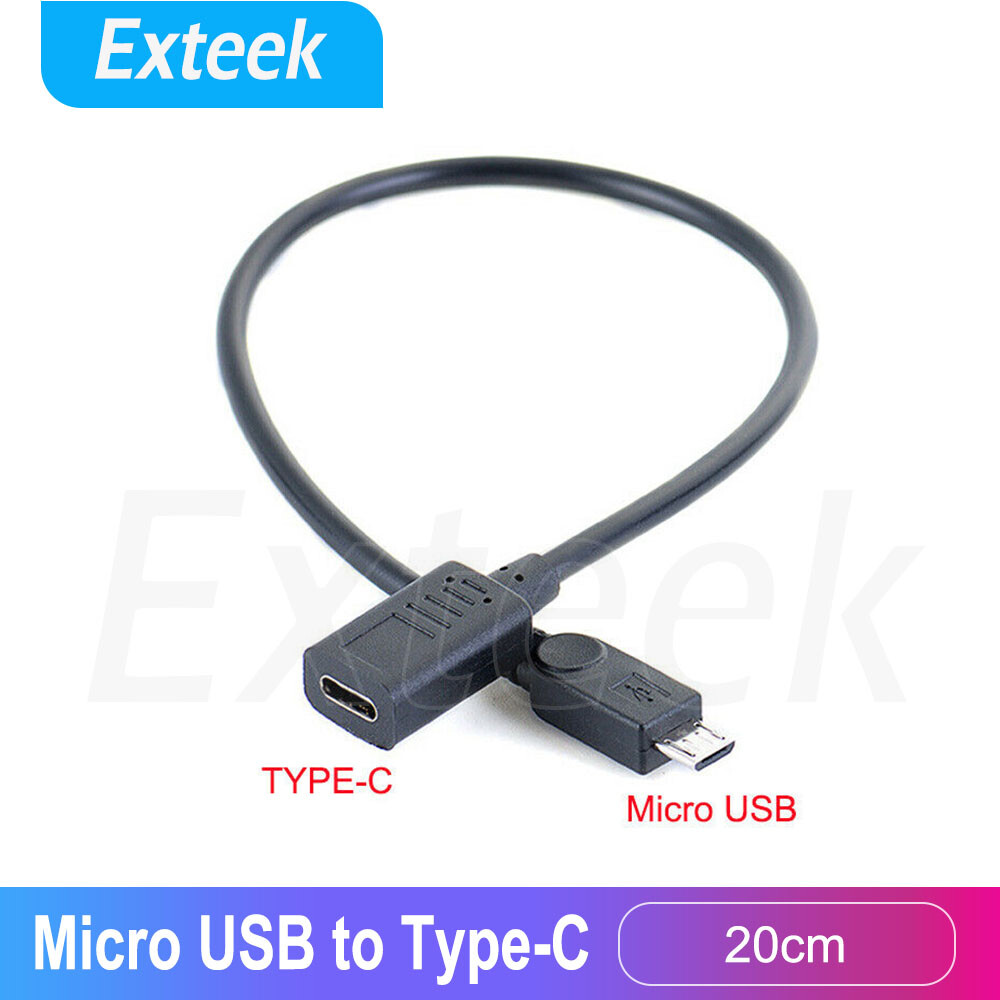 USB Type-c Female to Micro USB Male Adapter Converter 20cm Black Metal Cable